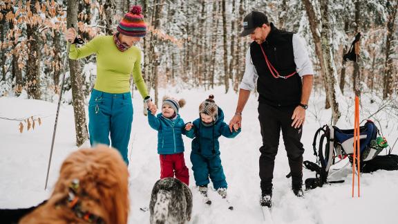 Family XC skiing on Jackrabbit Trail maintained by Barkeater Trails Alliance