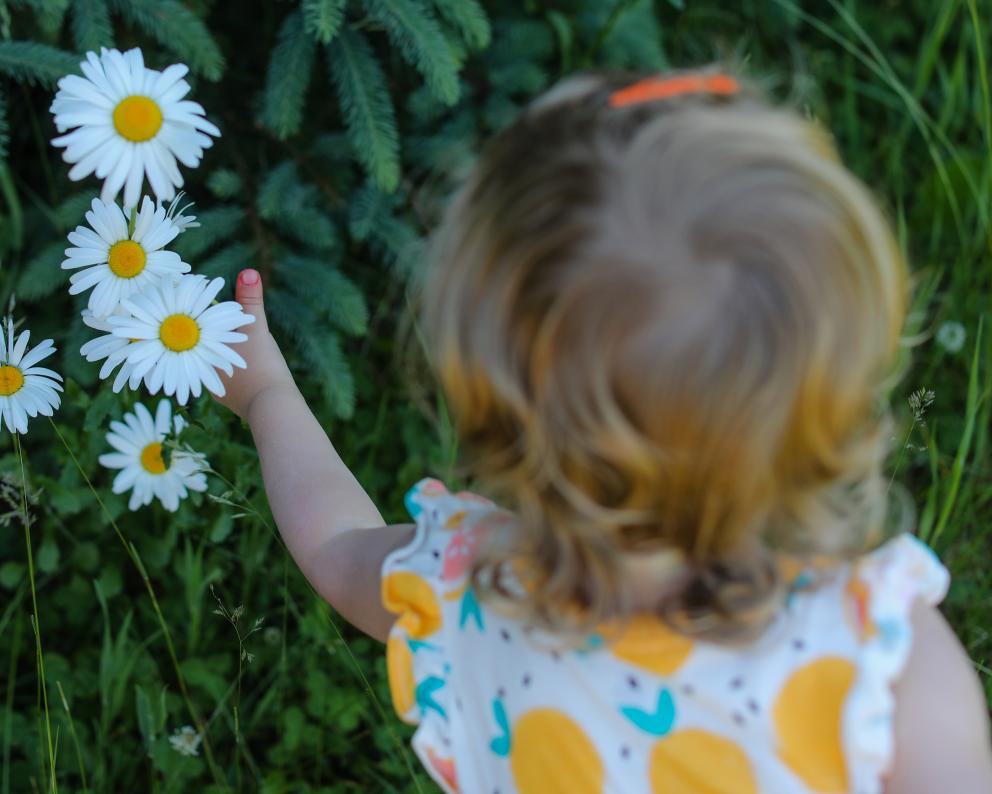 Young girl picking flowers